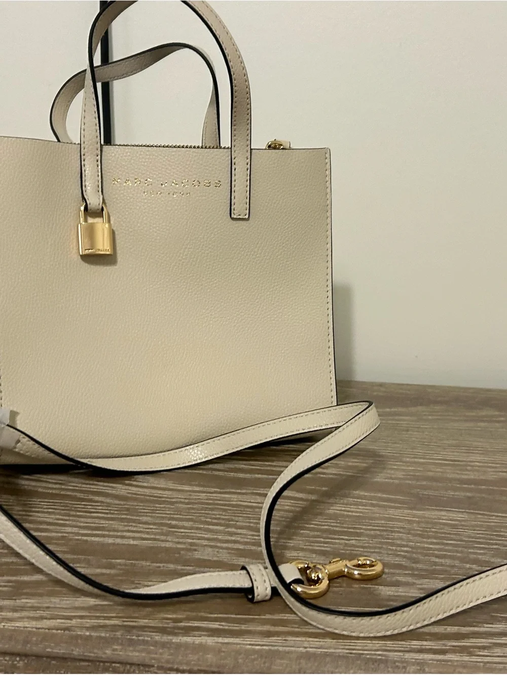 Marc Jacobs Cream Pebbled Leather Tote with Gold Hardware